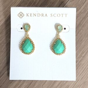Kendra Scott Teardrop Earrings in Gold and Green